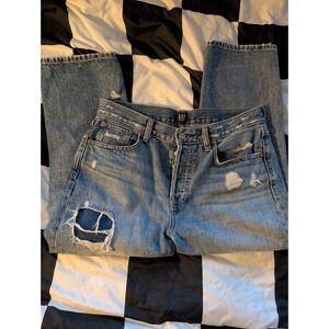 GAP‎ Straight Leg Jeans Distressed Light Wash Denim Womens Size